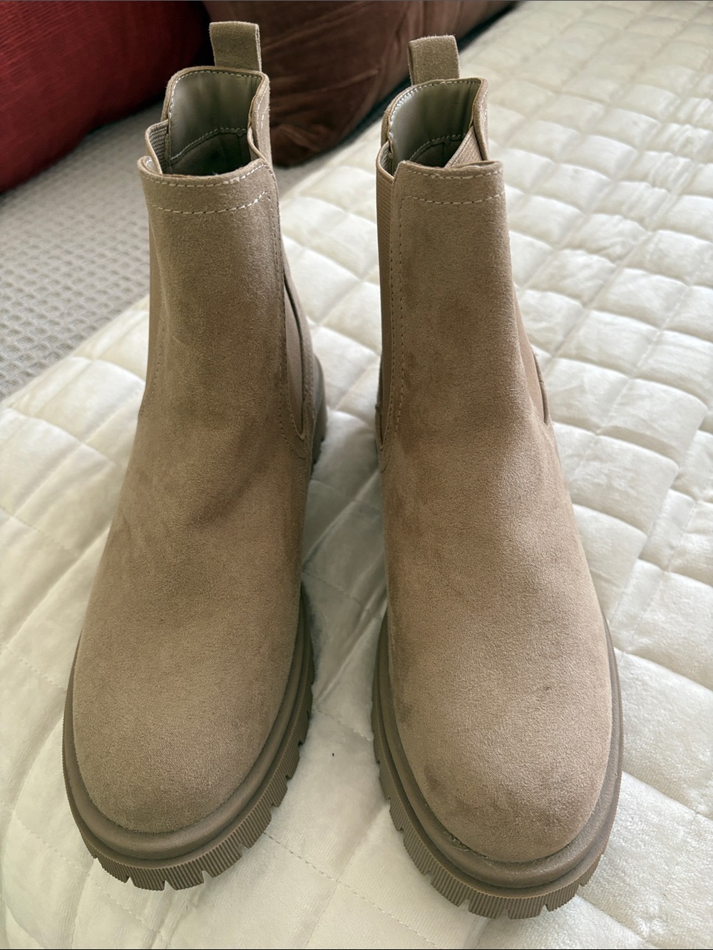 Old Navy Taupe Suede Chelsea Lug Ankle Boots